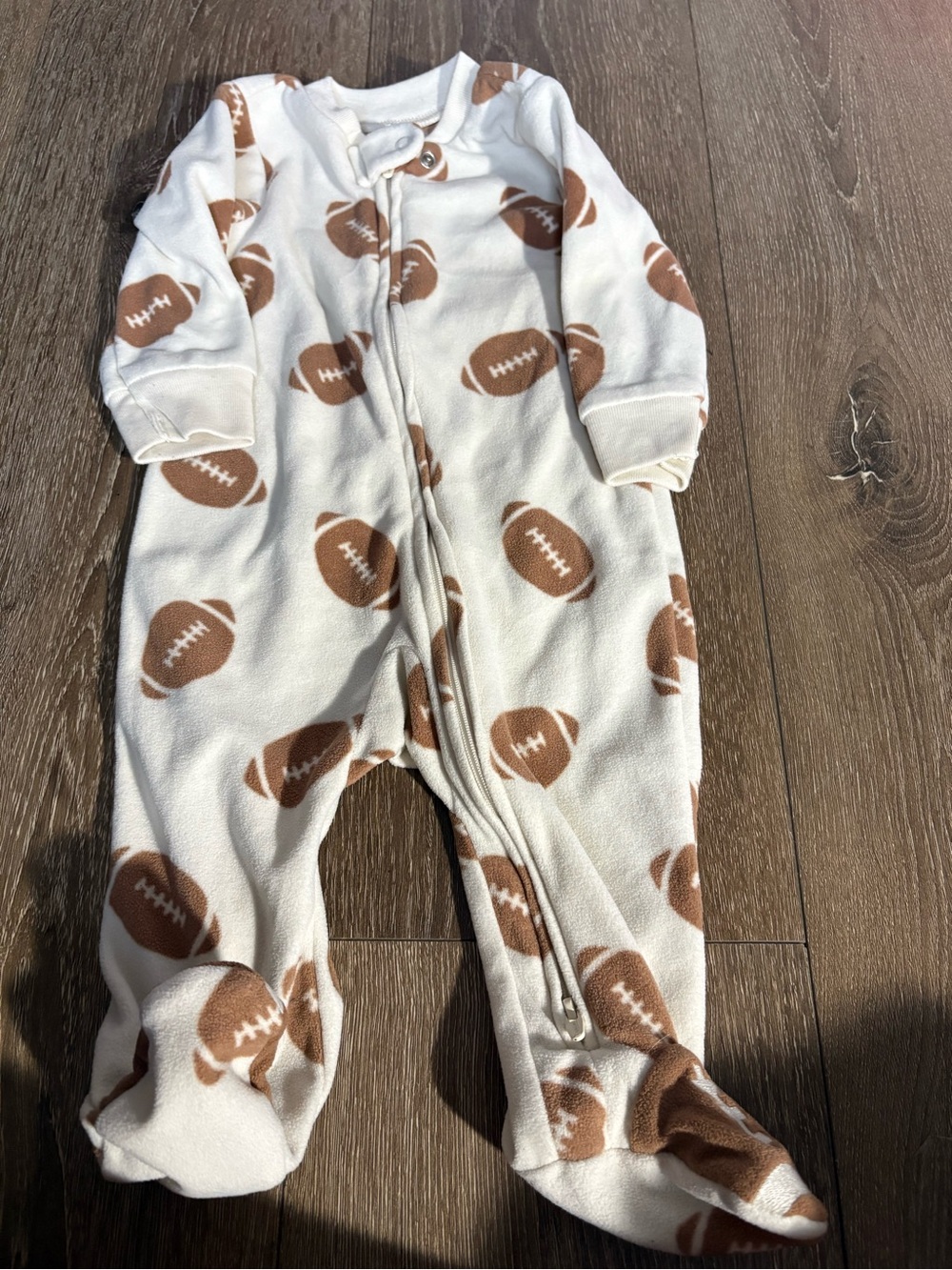 Carter's Cream & Brown Football Fleece Footed One-Piece